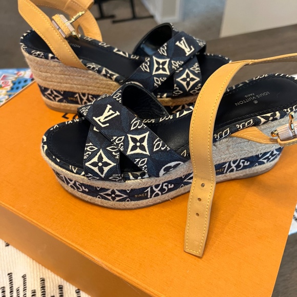 Louis Vuitton Blue Wedge Sandals - Picture 3 of 4